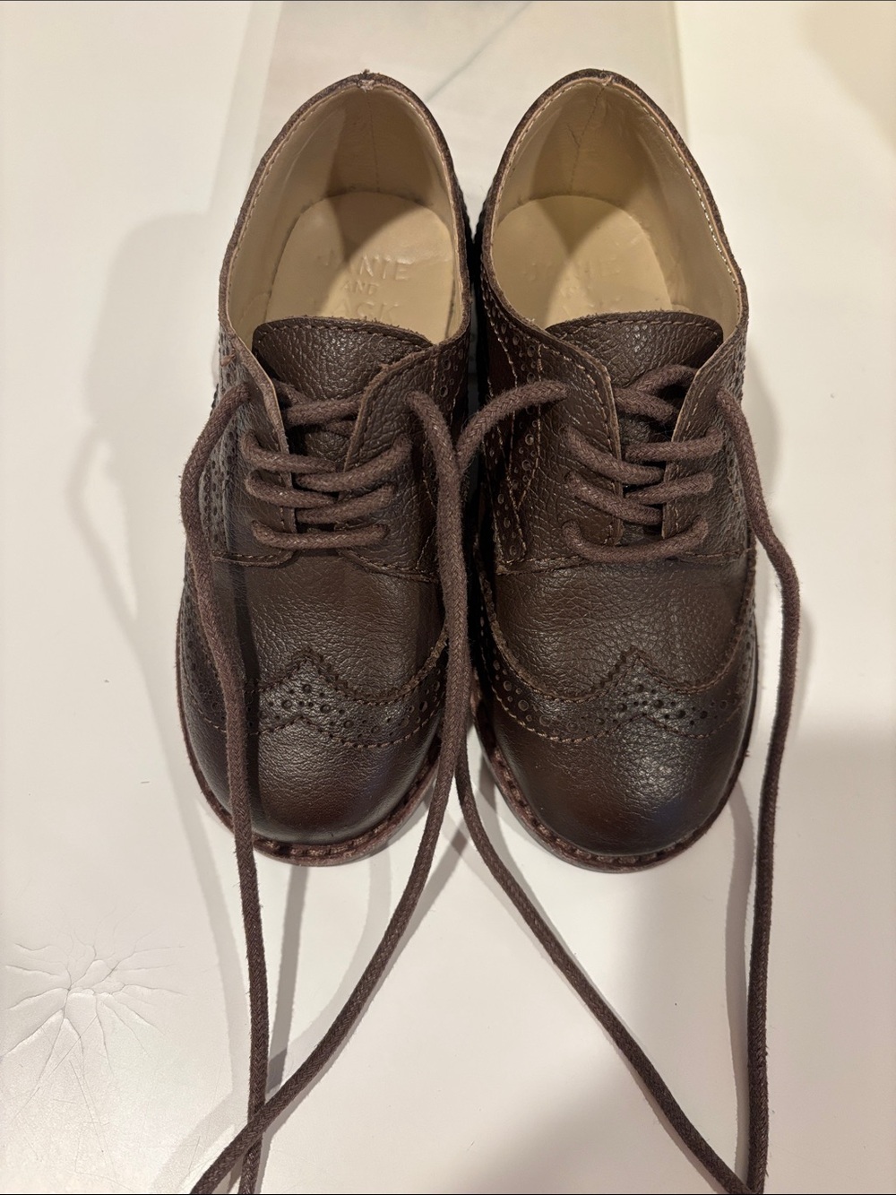 Janie and Jack Brown Leather Wingtip Lace-Up Kids Shoes